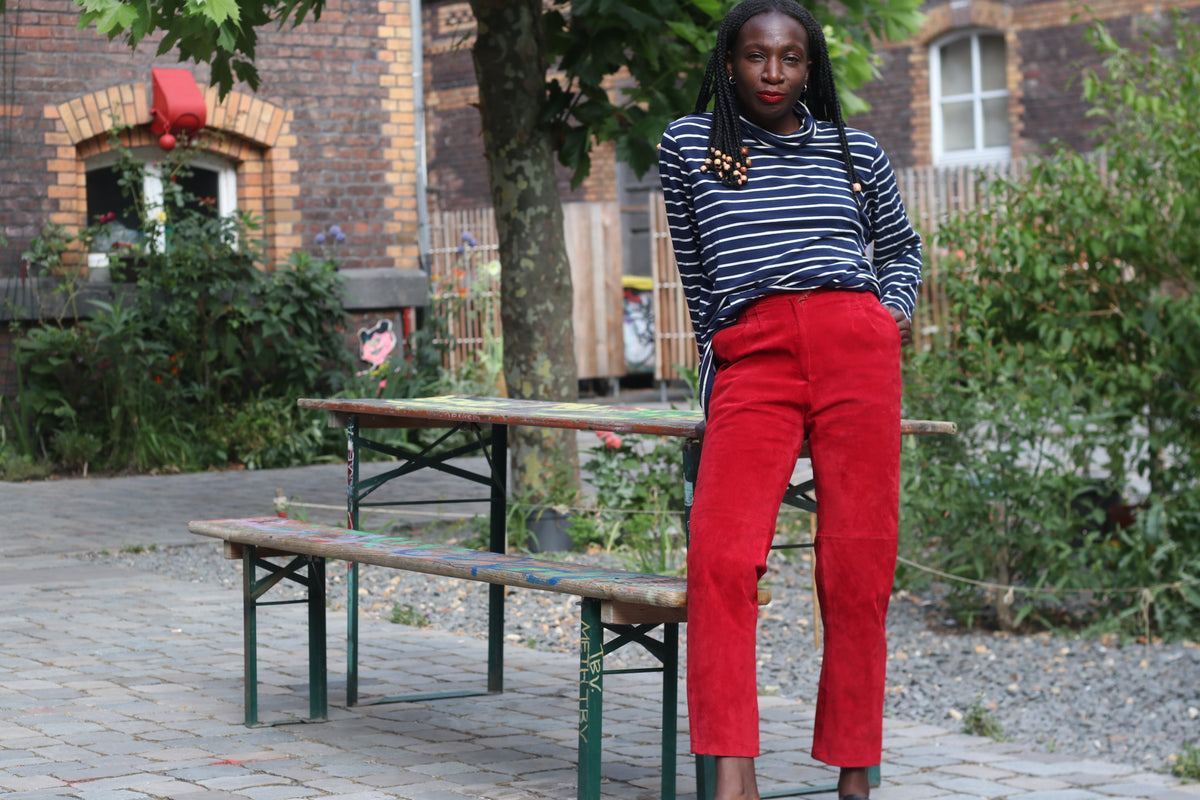 Vintage Suede Trousers - 90s Minimalist Red High Waist Straight Leg XS-S