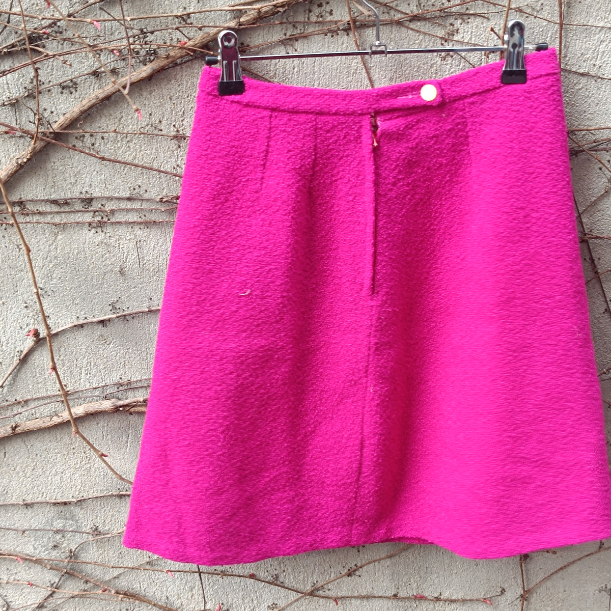 Vintage 60s Hot Pink Wool Mini Skirt | Fuchsia Boucle A Line Skirt