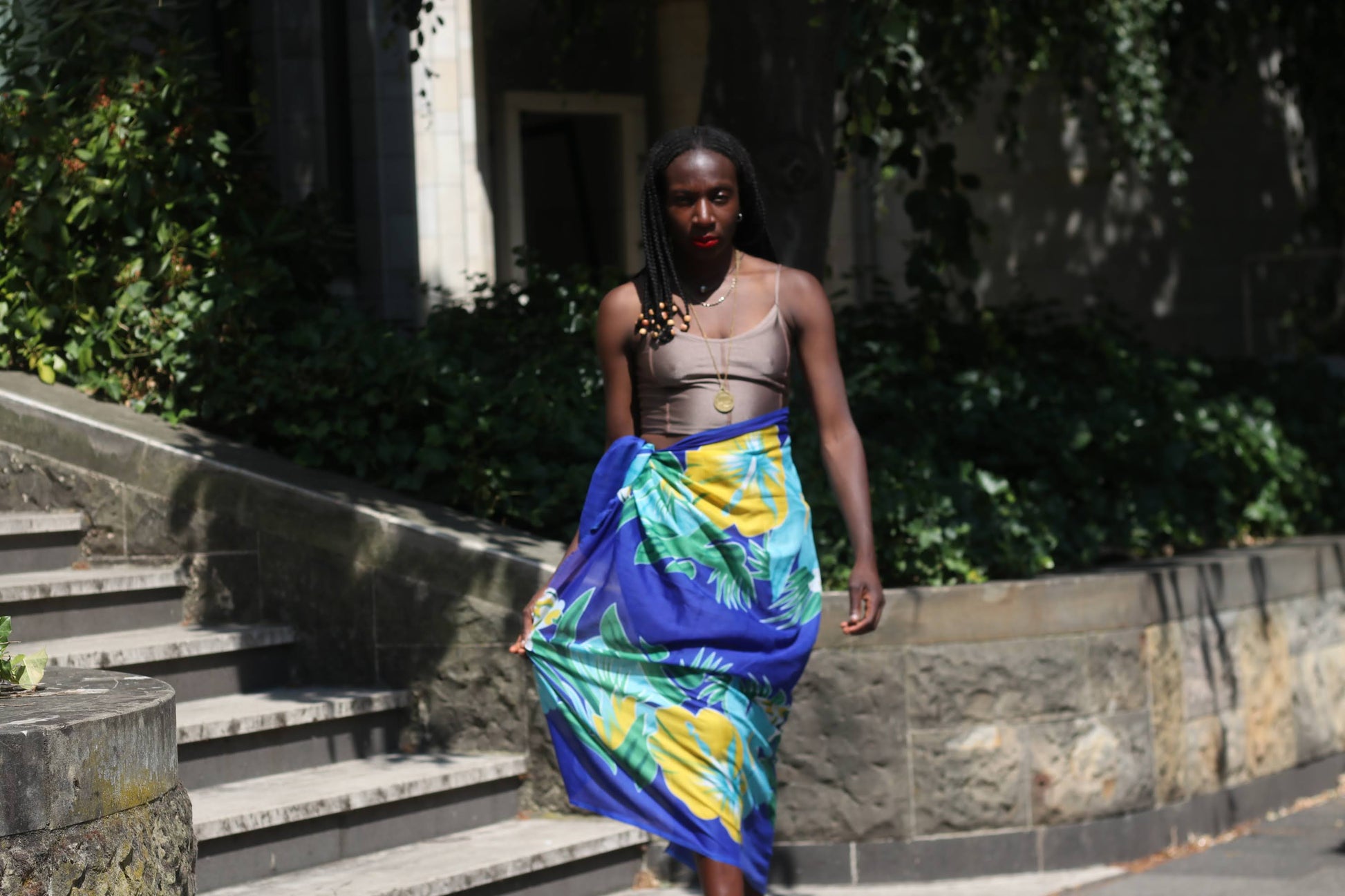 Vintage 1990s Tropical Floral Scarf - Blue Hibiscus Sarong Wrap