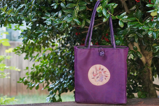 Vintage 1990s Purple Silk Embroidered Tote Bag