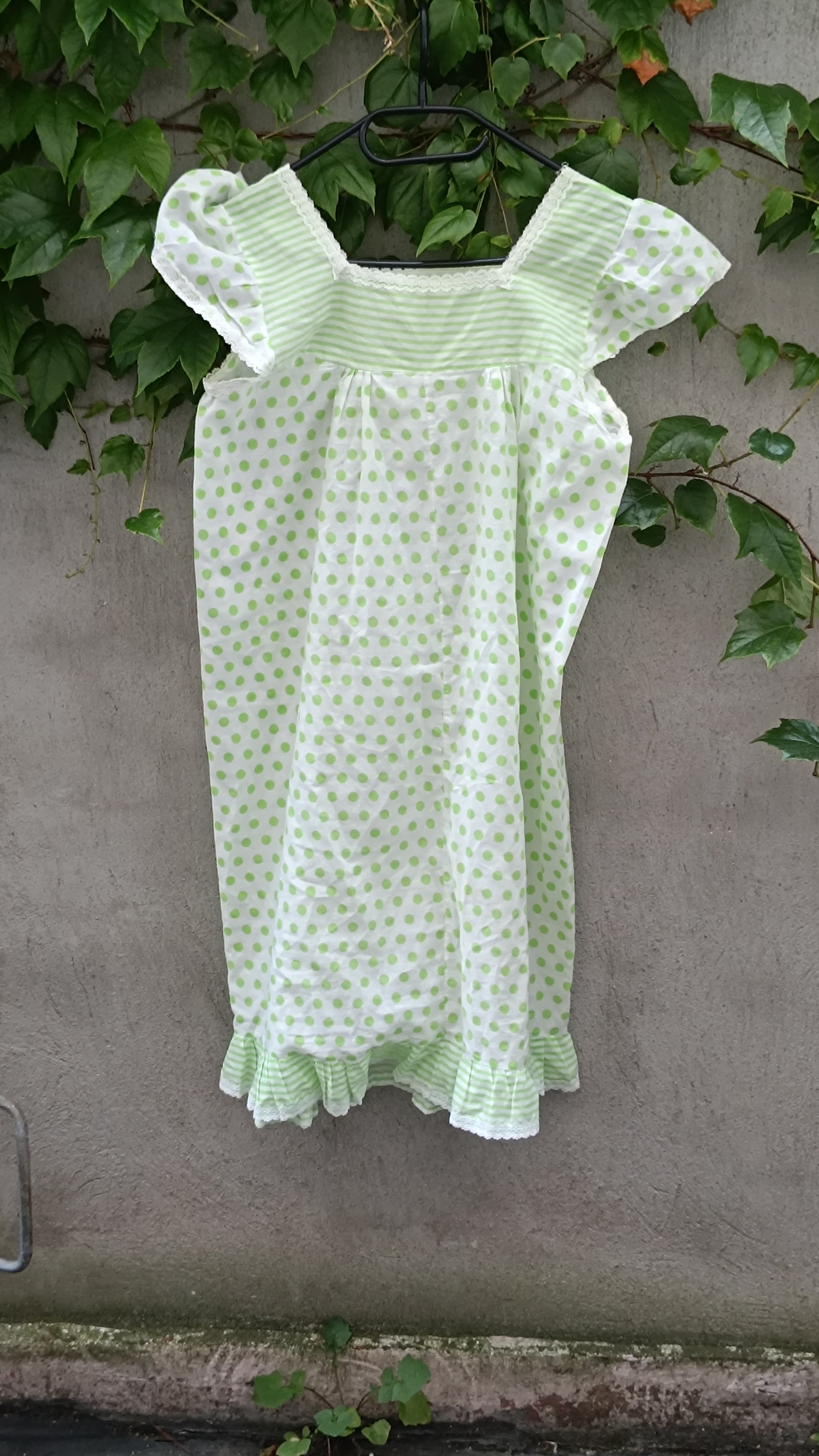 The Clover Polka Dot Mini Dress - Vintage 1970s Green Prairie Dress
