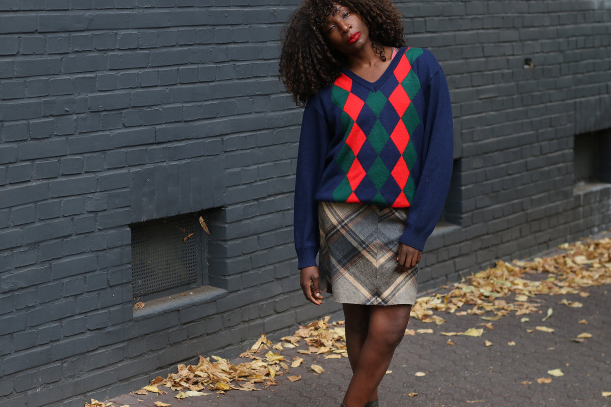 Plaid Wool Mini Skirt | Vintage 90s Brown Tartan A-Line | Size S