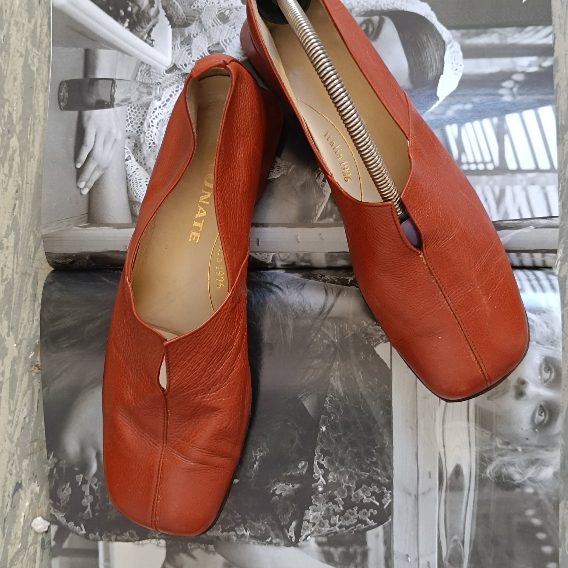 Brunate Vintage 90s Italian Terracotta Leather Square Toe Loafers 38