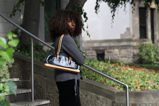 Vintage 90s L. Credi Shoulder Bag | Black Patent Leather Purse
