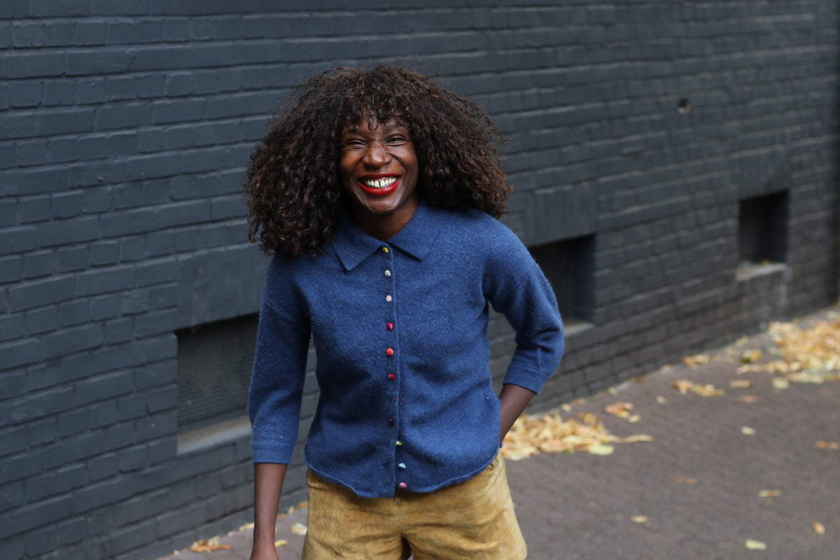 Vintage Blue Cashmere Cardigan | 90s Collared Sweater S