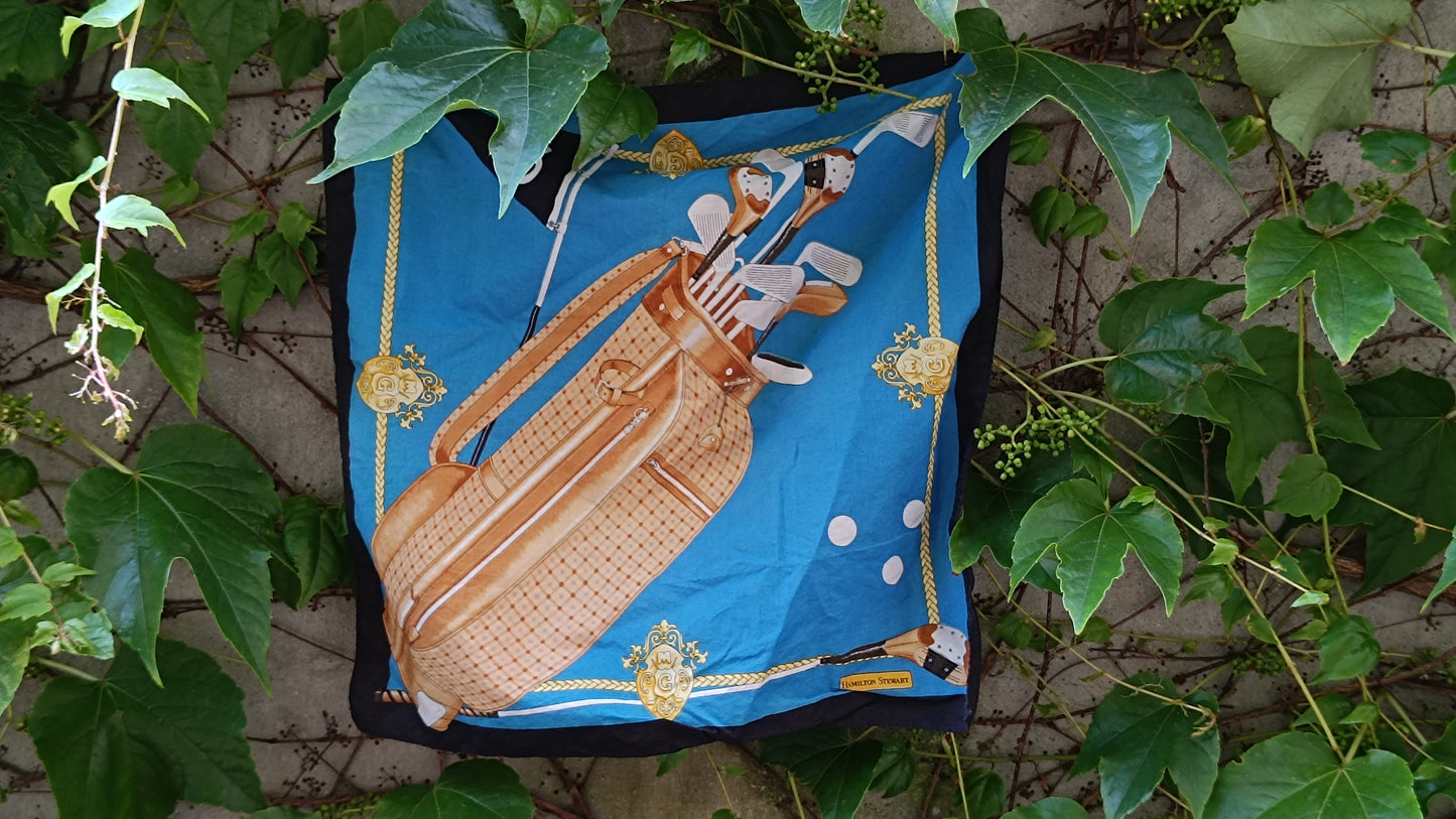 Hamilton Stewart Vintage 80s Golf Cotton Scarf - Blue Sports Neck Wrap