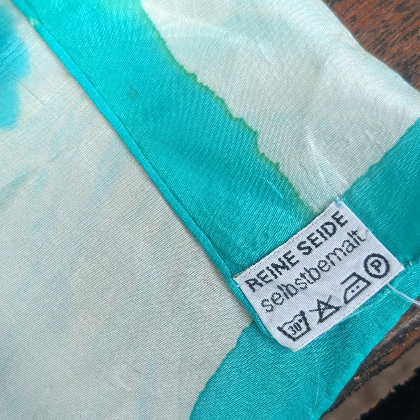 Vintage Hand Painted Silk Scarf - 90s Turquoise Floral Shawl