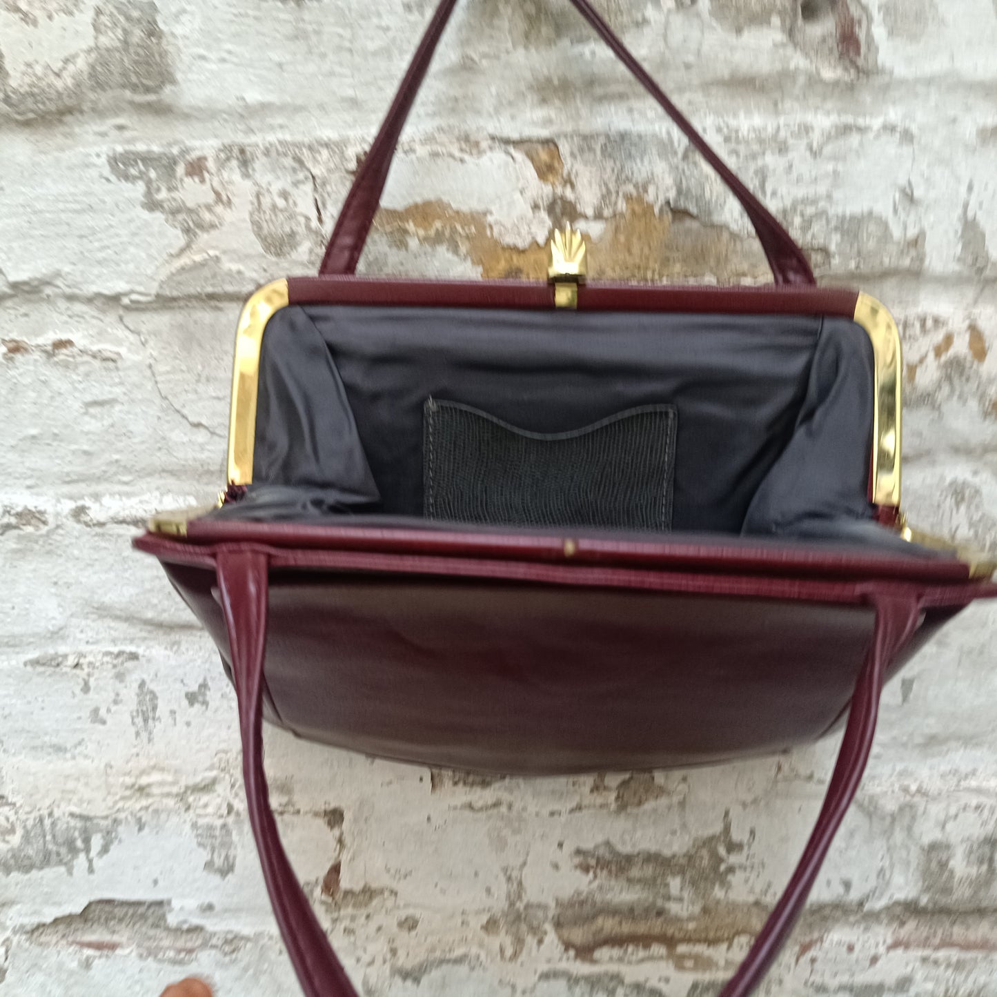 Burgundy Handbag - Vintage 60s Frame Bag | Clasp Purse