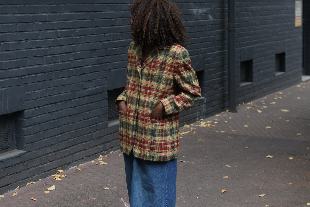 Vintage Plaid Wool Blazer | 90s Checked Oversized Jacket M/L