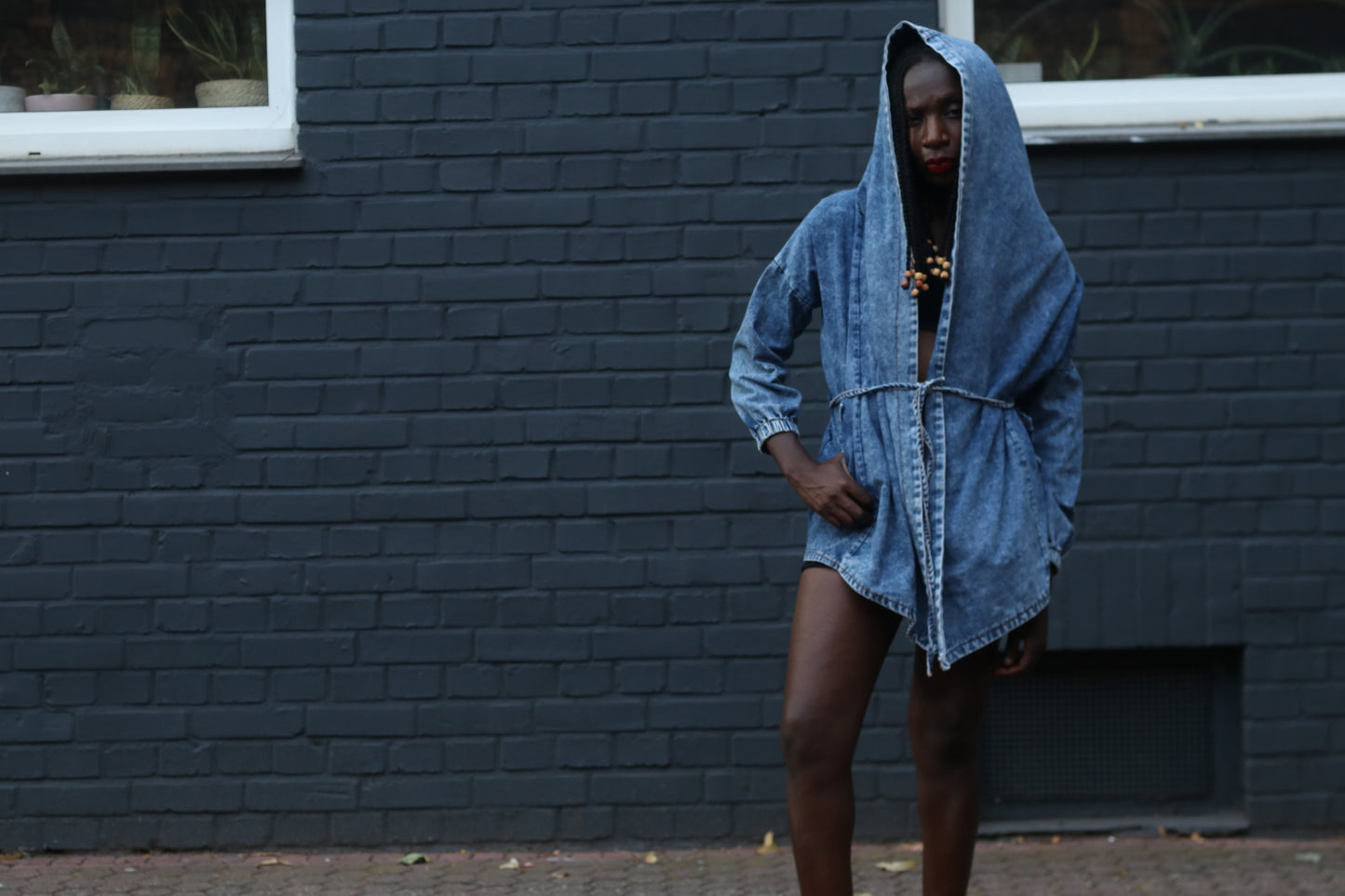 Vintage 80s Acid Wash Denim Jacket Hooded Wrap Coat Blue Jean Parka OshKosh S M