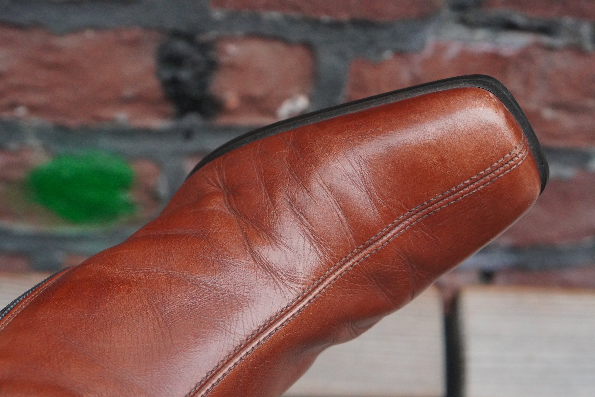 Vintage 90s Gabor Cognac Brown Leather Ankle Boots | Square Toe EU 38