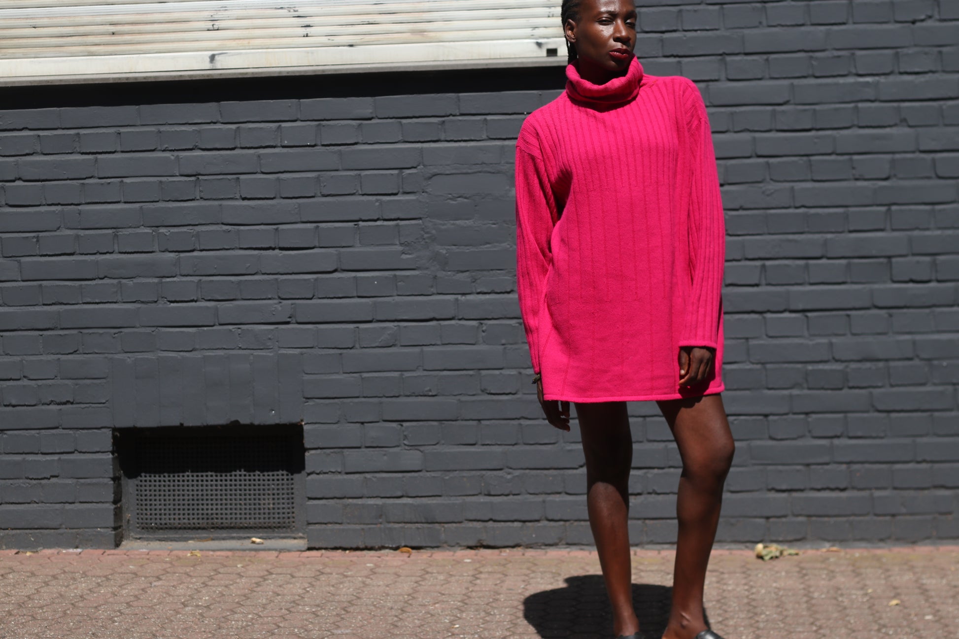 Vintage Pink Turtleneck Sweater Dress | 90s Oversized Knit Jumper