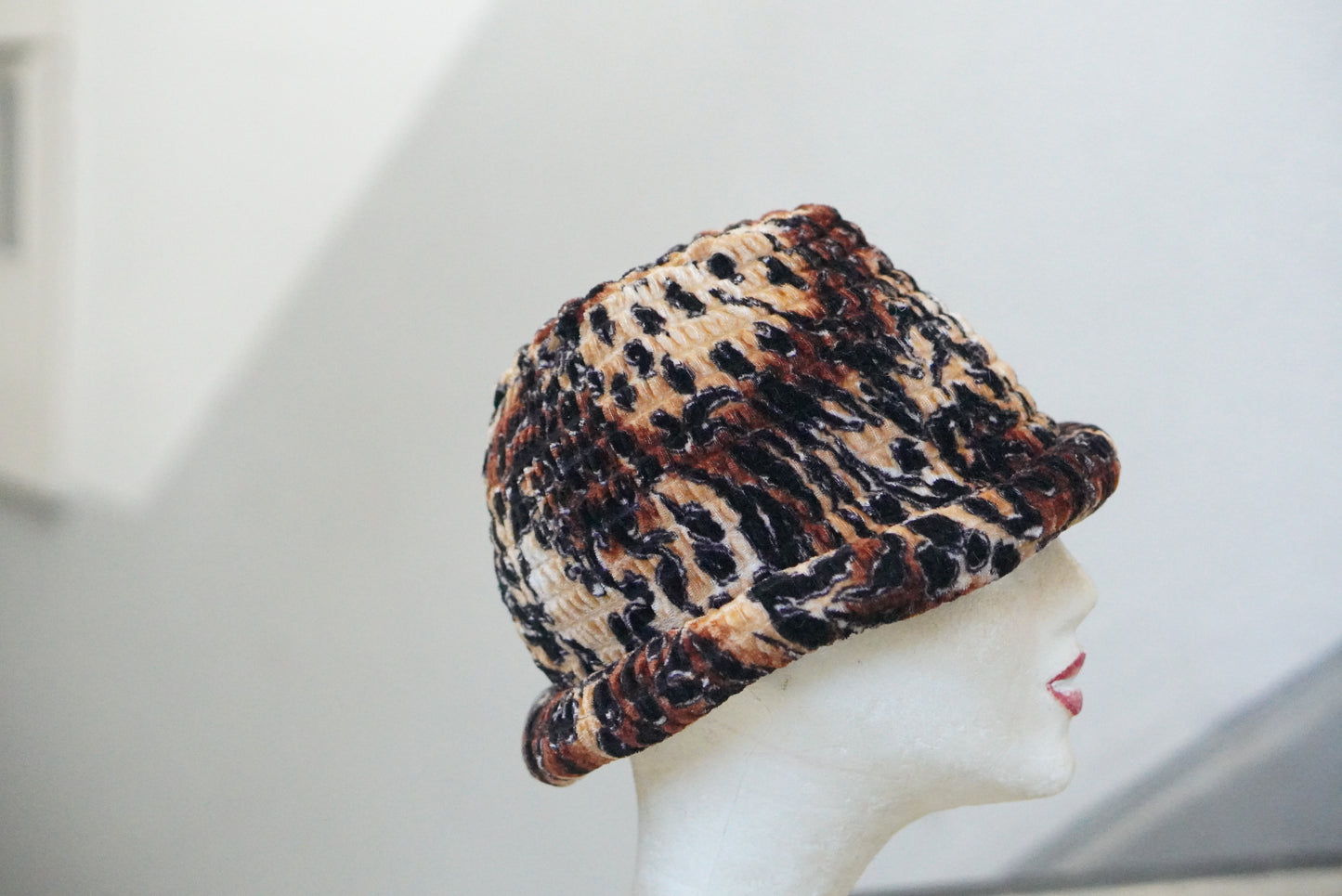 Leopard Bucket Hat | Vintage 90s Velvet Cloche | Brown Animal Print One Size
