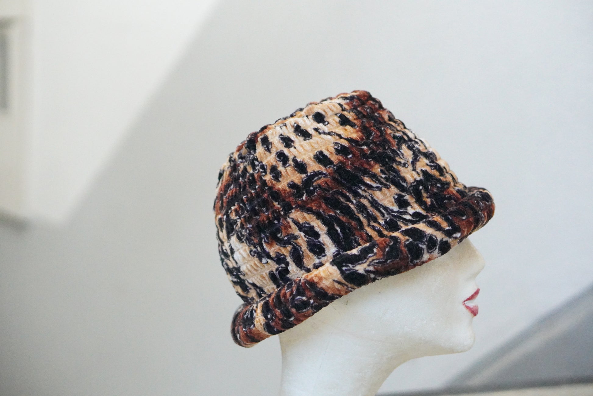 Leopard Bucket Hat | Vintage 90s Velvet Cloche | Brown Animal Print One Size