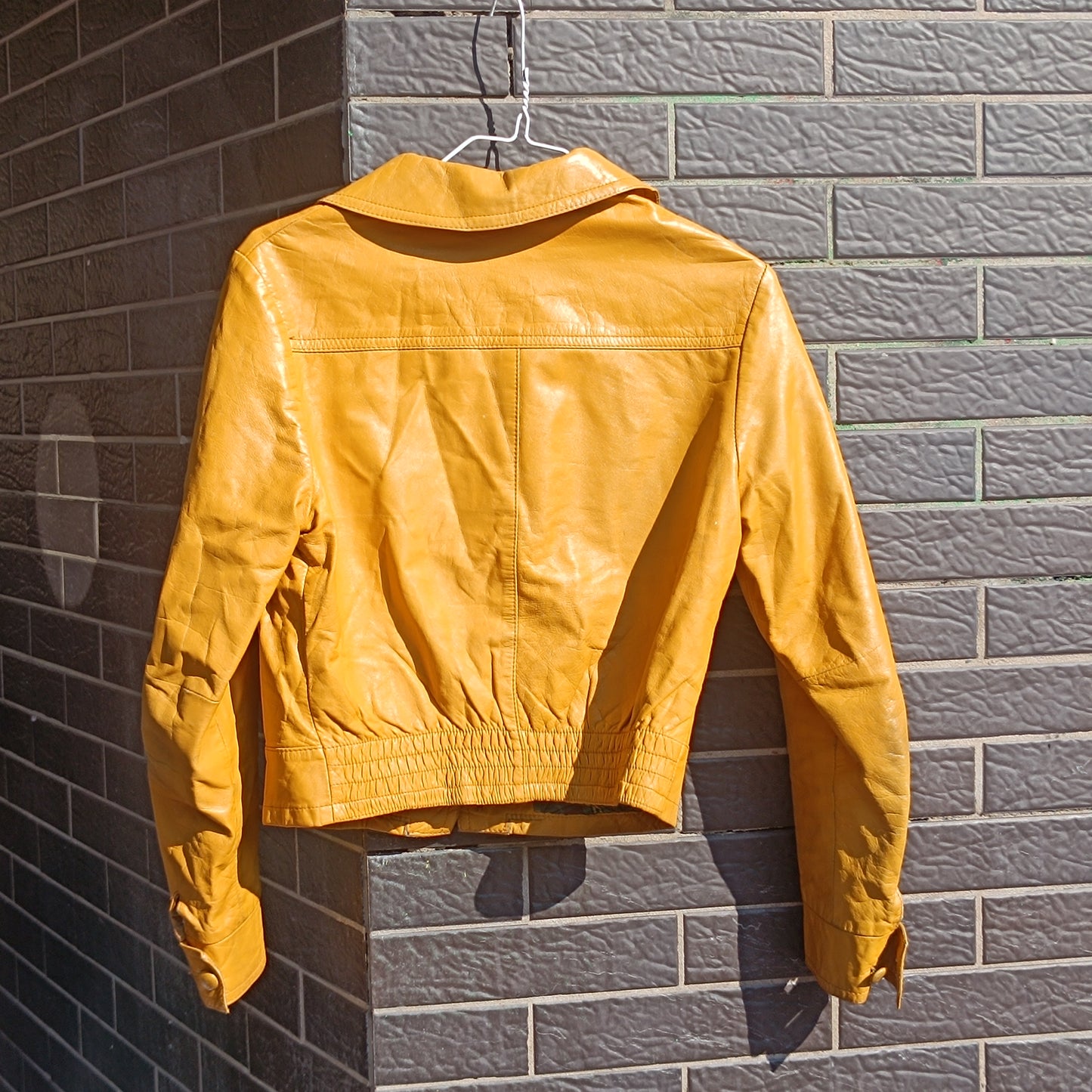 Vintage 80s Yellow Leather Cropped Jacket - Bold Boxy Fit, Real Retro Style