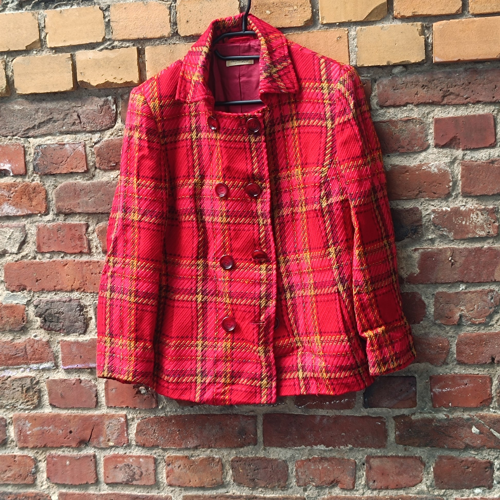 Vintage Christian Berg Stockholm Red Plaid Wool Blend Jacket Women's 42