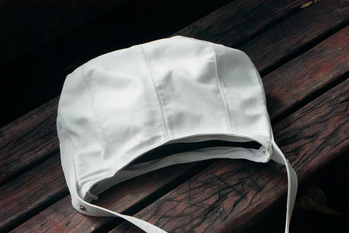 Leather Hobo Bag - Vintage 80s Off White Slouchy Shoulder Bag