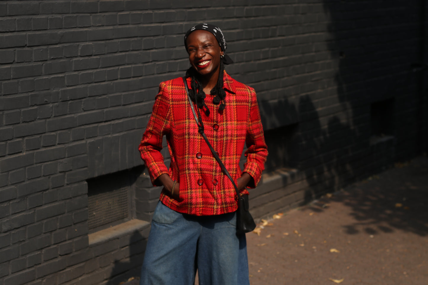 Vintage Christian Berg Stockholm Red Plaid Wool Blend Jacket Women's 42