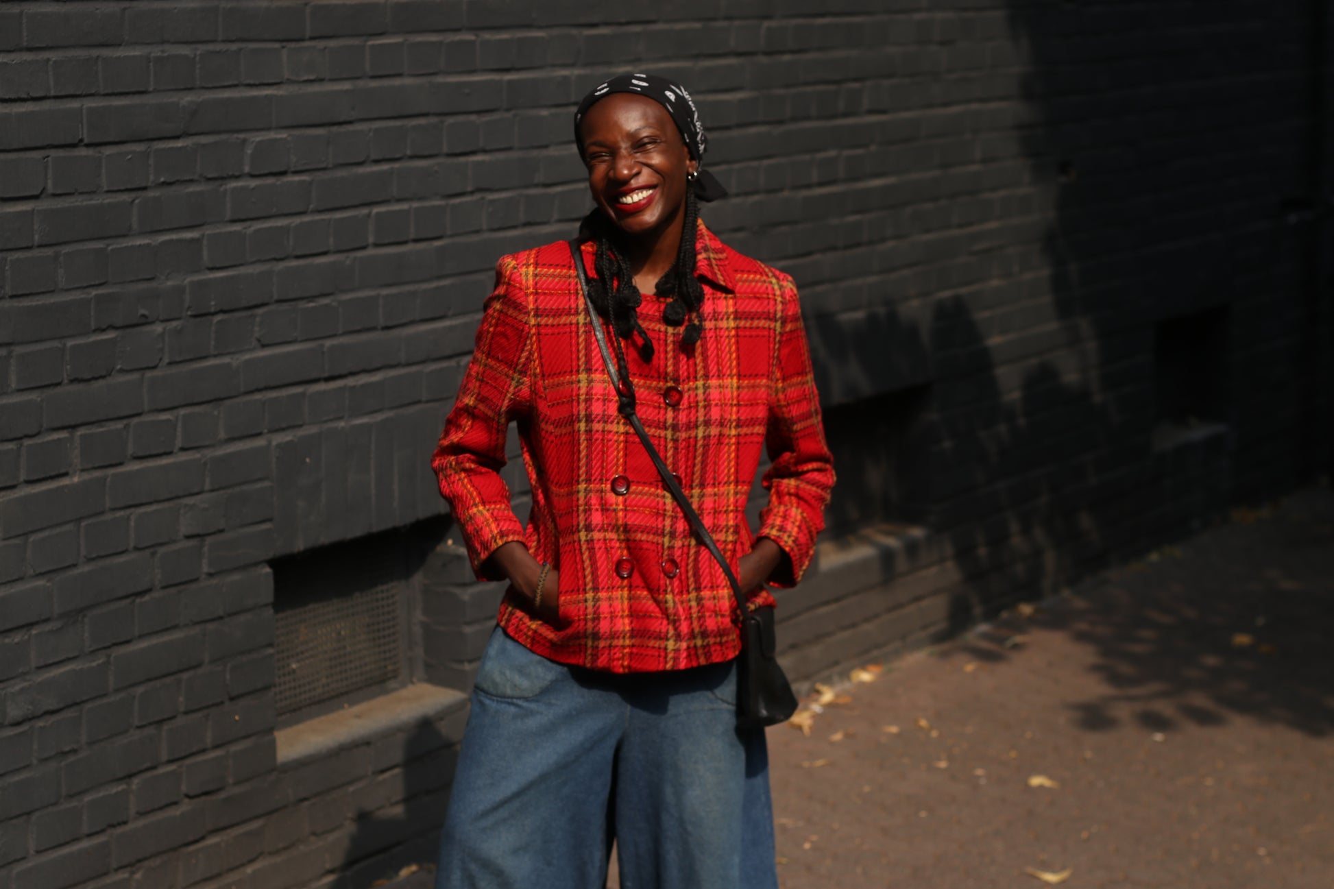 Vintage Christian Berg Stockholm Red Plaid Wool Blend Jacket Women's 42