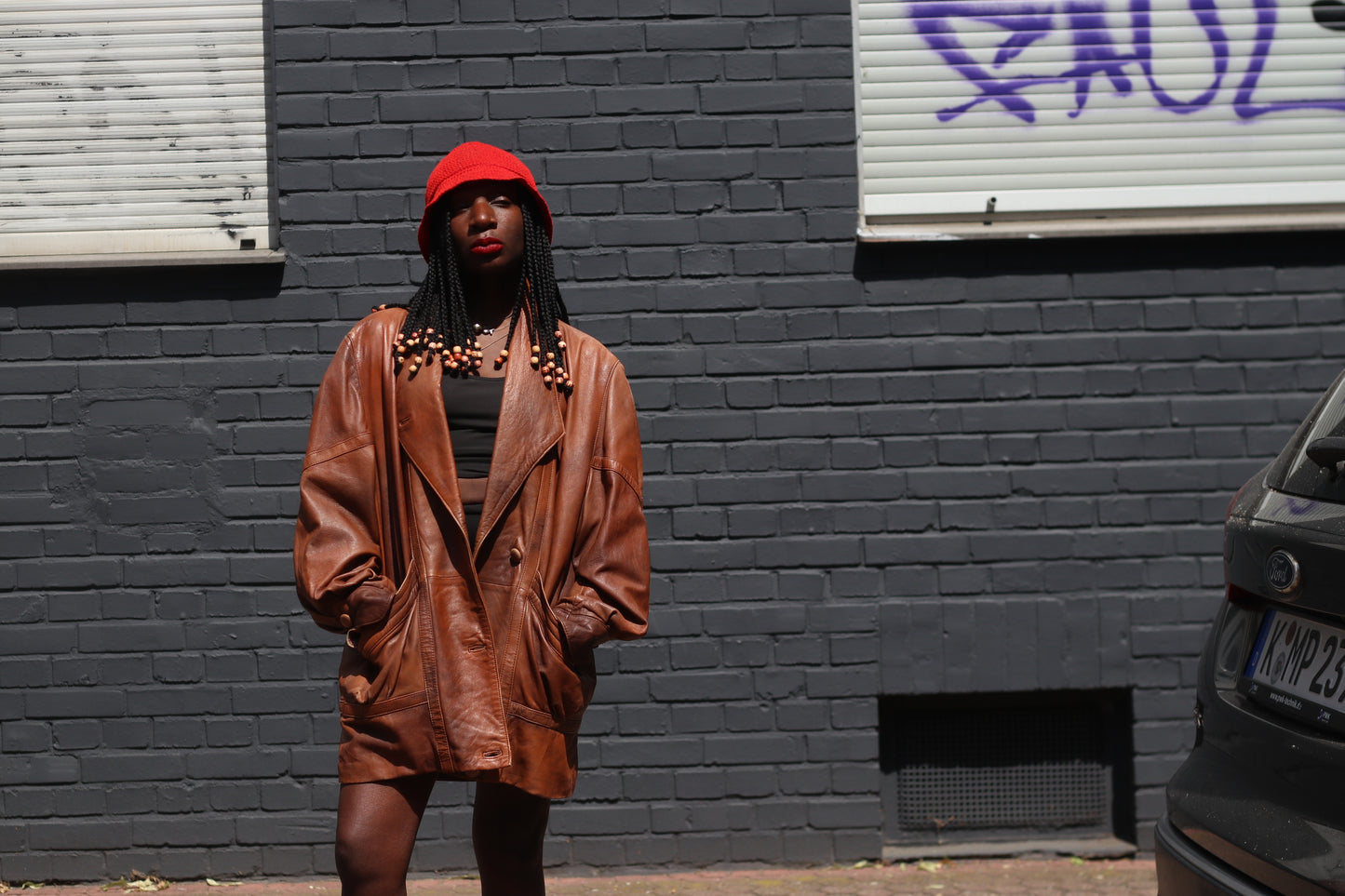 Vintage 1980s Leather Blazer Jacket Brown Oversized Boyfriend Coat Medium Large