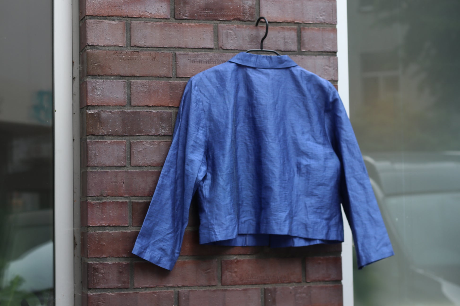 Vintage Linen Jacket Blue Cropped Blazer 90s Minimalist Linen Blend Shirt Top 42