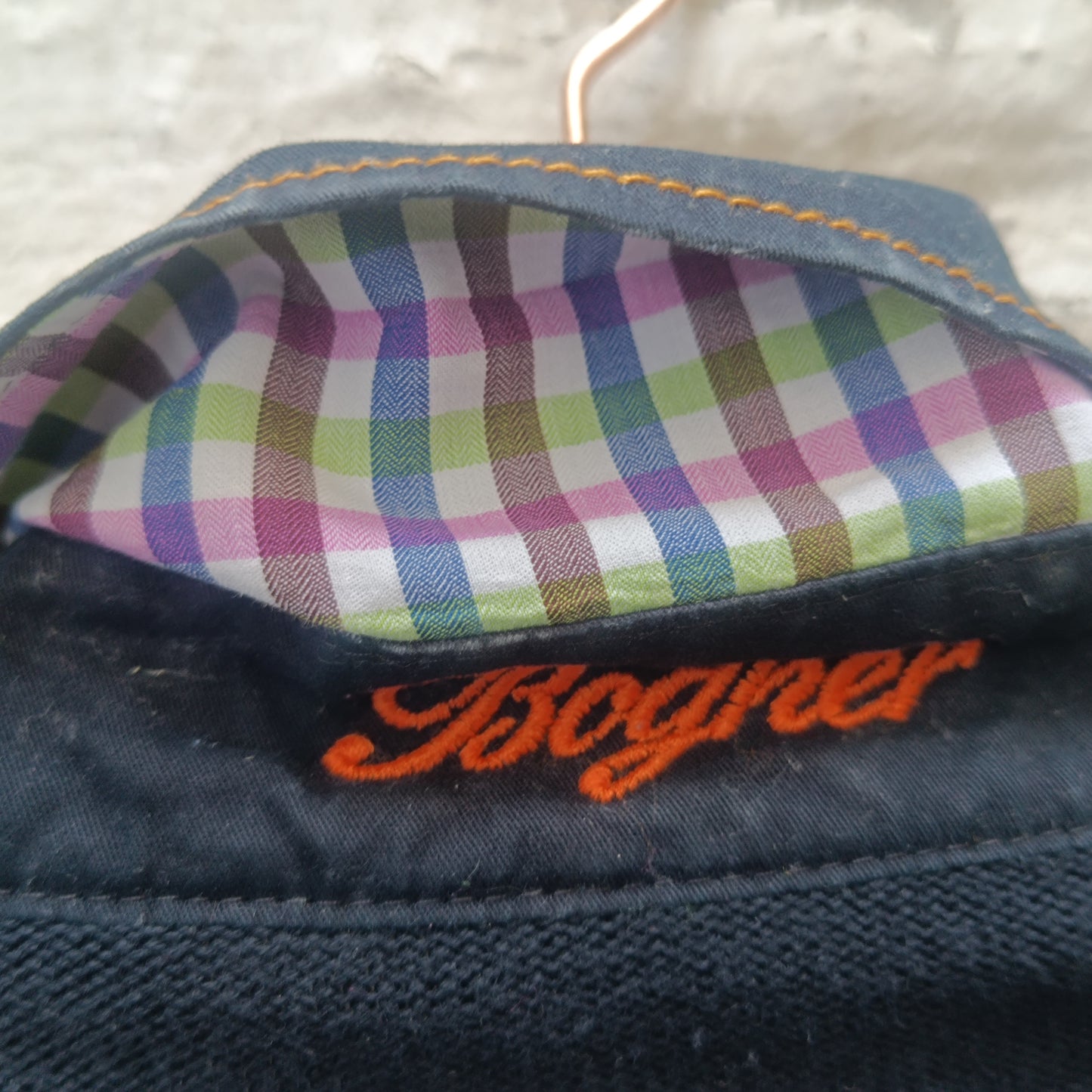 Vintage Bogner Stripe Jumper | Navy & Lime Green Cotton Knit | Fits M