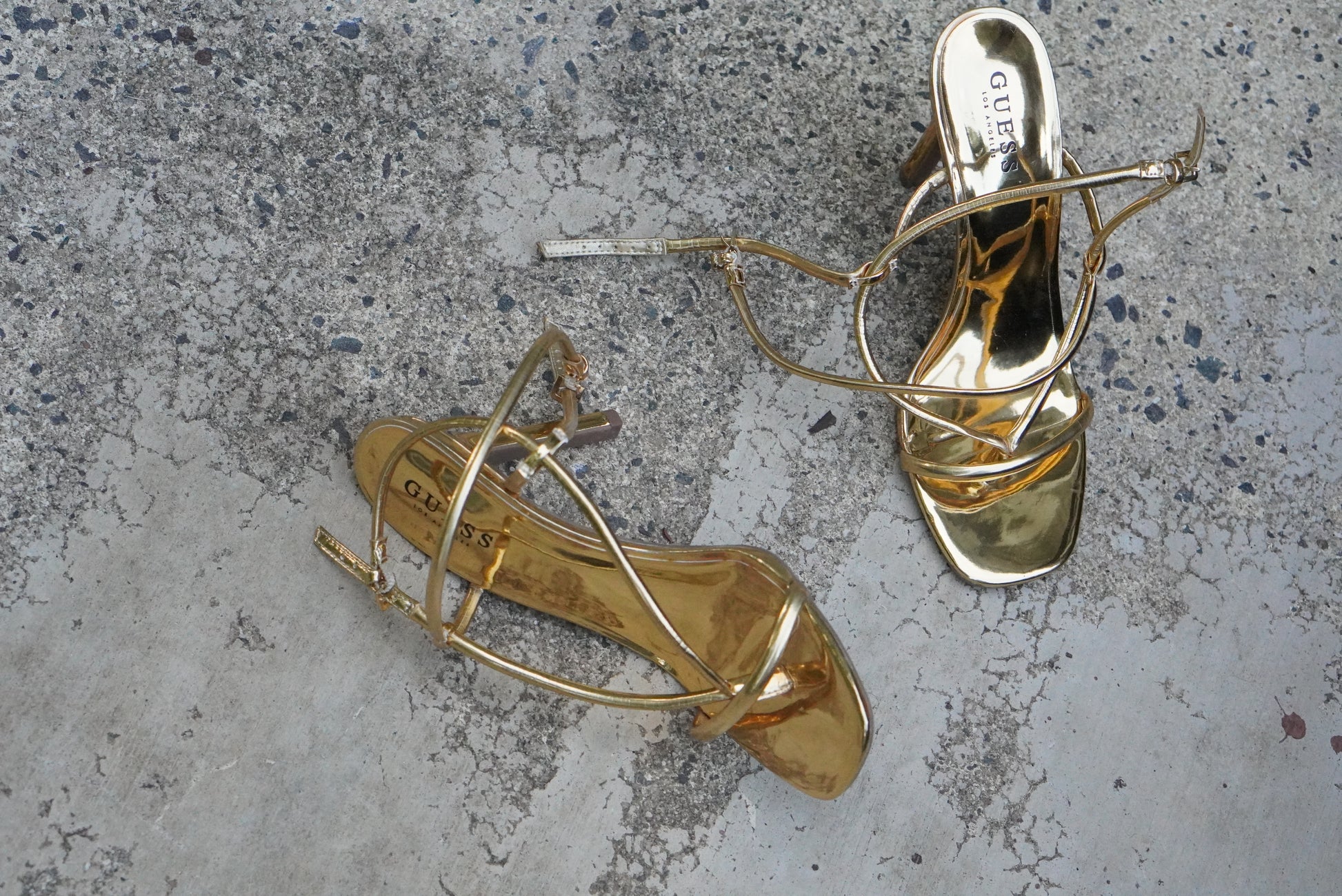 Guess Vintage Y2K Metallic Gold Strappy High Heels - Size 10M