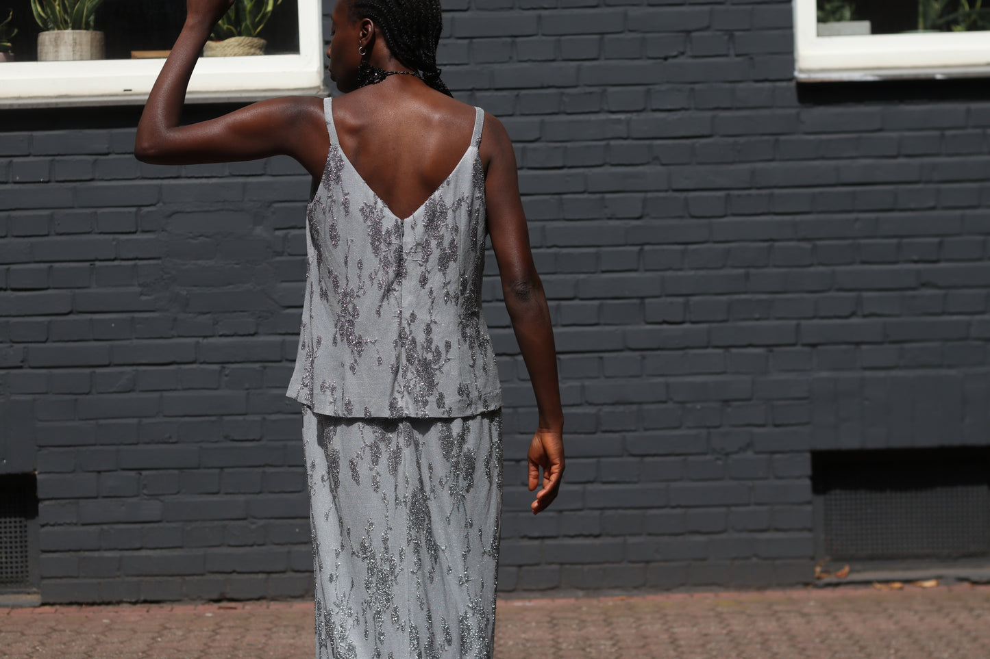 Vintage Silver Sequin Layered Dress - 90s Huey Waltzer En Francais Maxi
