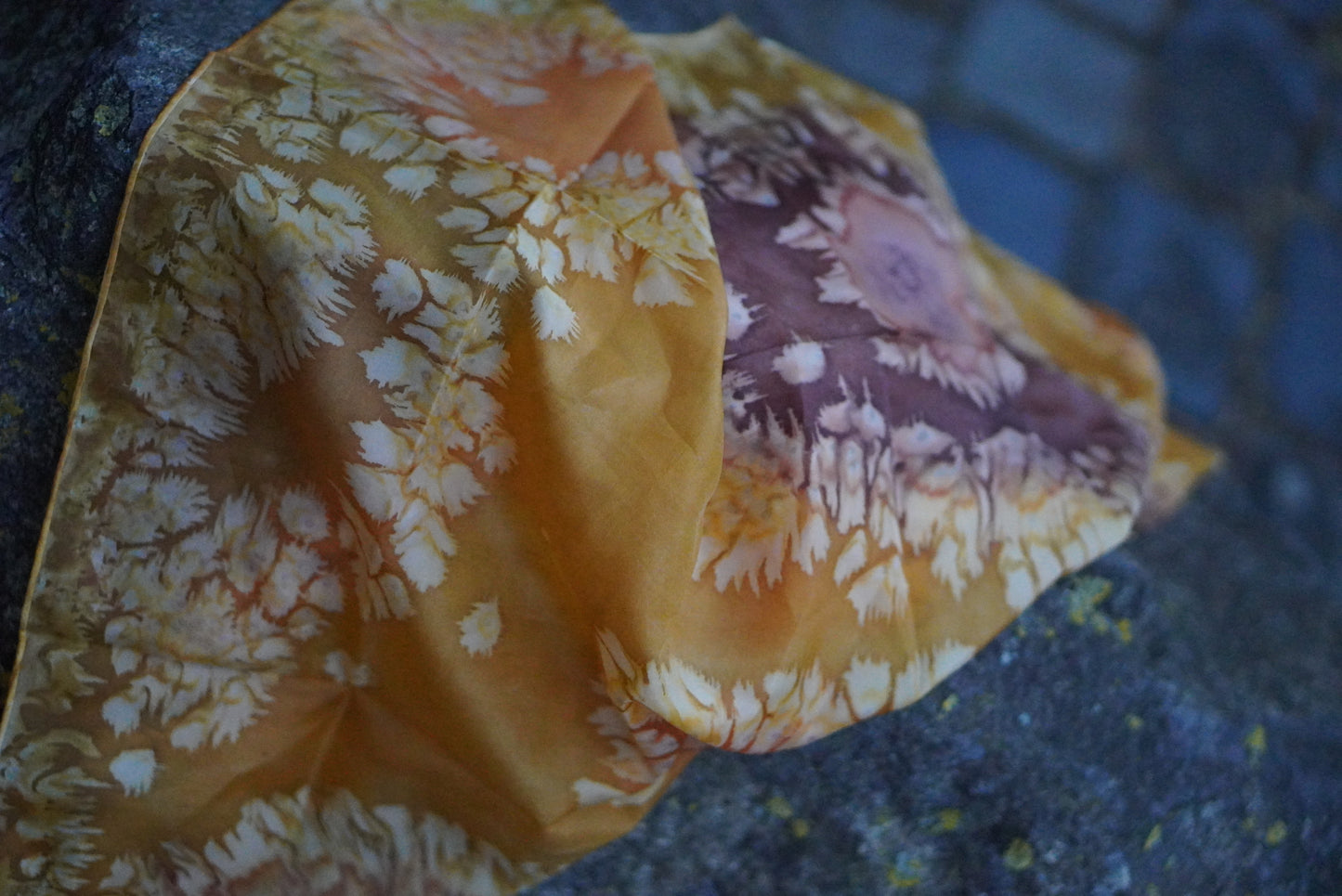 Vintage Silk Scarf - 70s Abstract Floral Print Neck Scarf - Gold Yellow