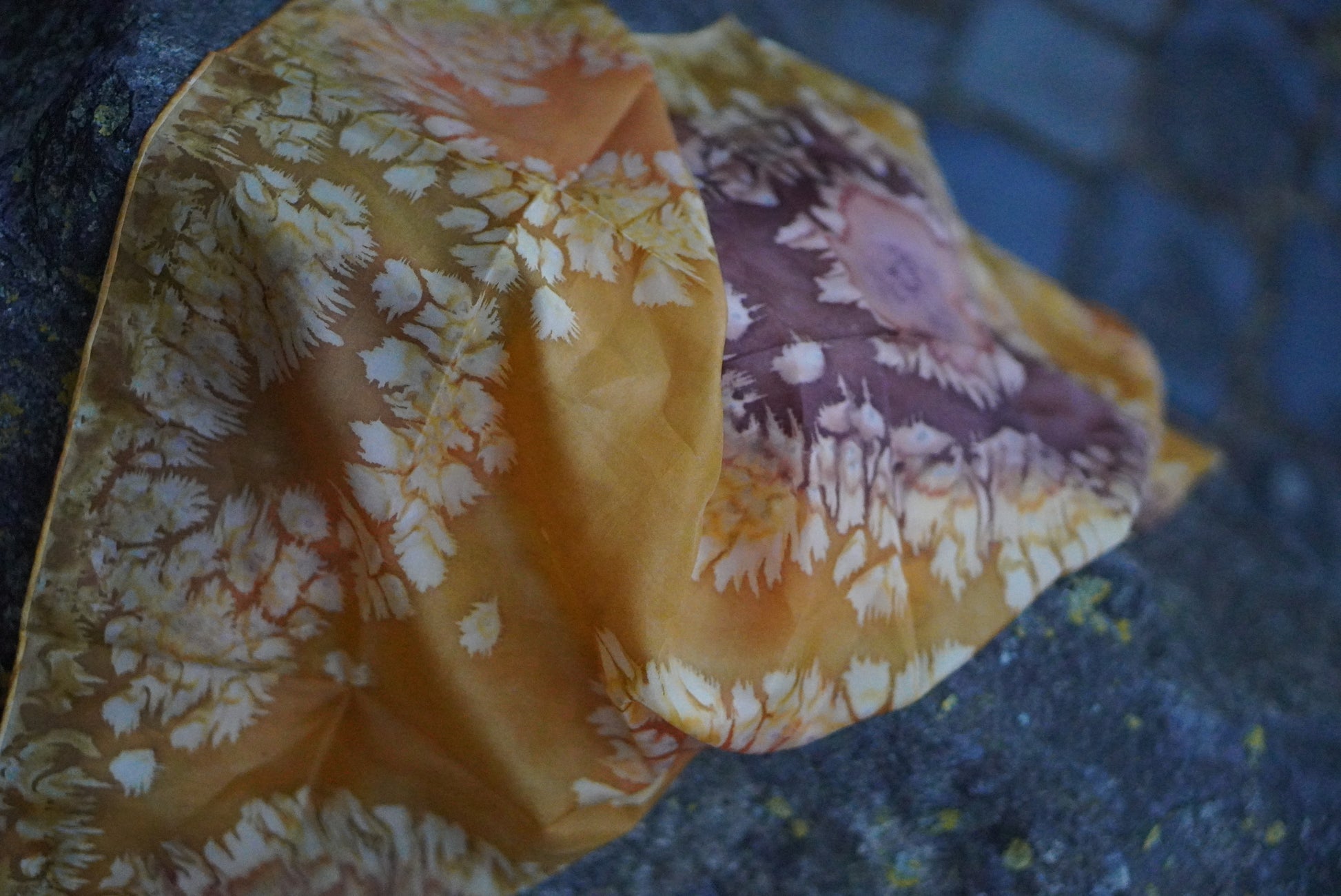 Vintage Silk Scarf - 70s Abstract Floral Print Neck Scarf - Gold Yellow