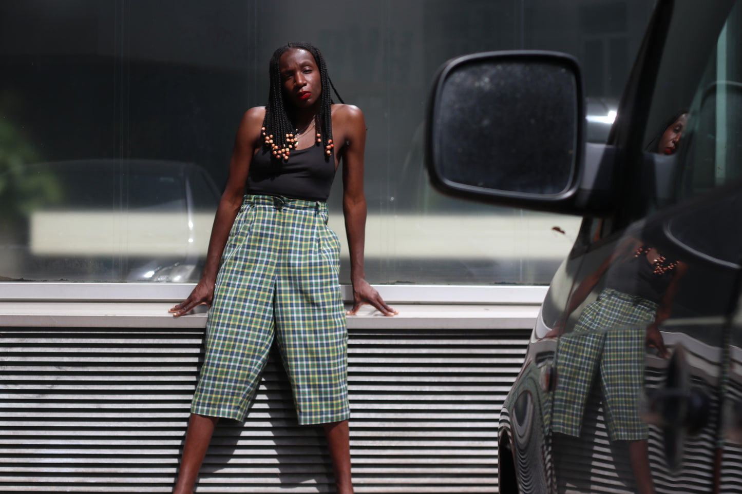 Hammerschmidt Vintage 1980s Plaid Culottes Green Yellow Tartan High Waist Shorts