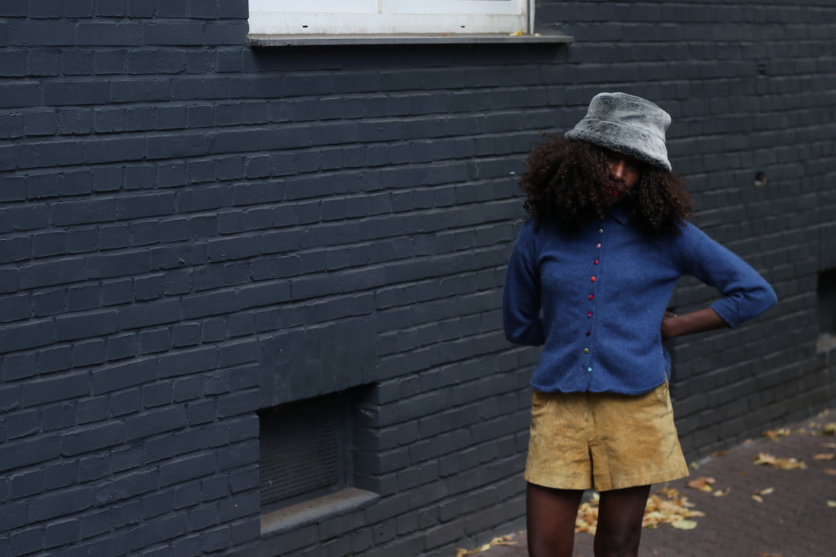 Vintage Blue Cashmere Cardigan | 90s Collared Sweater S