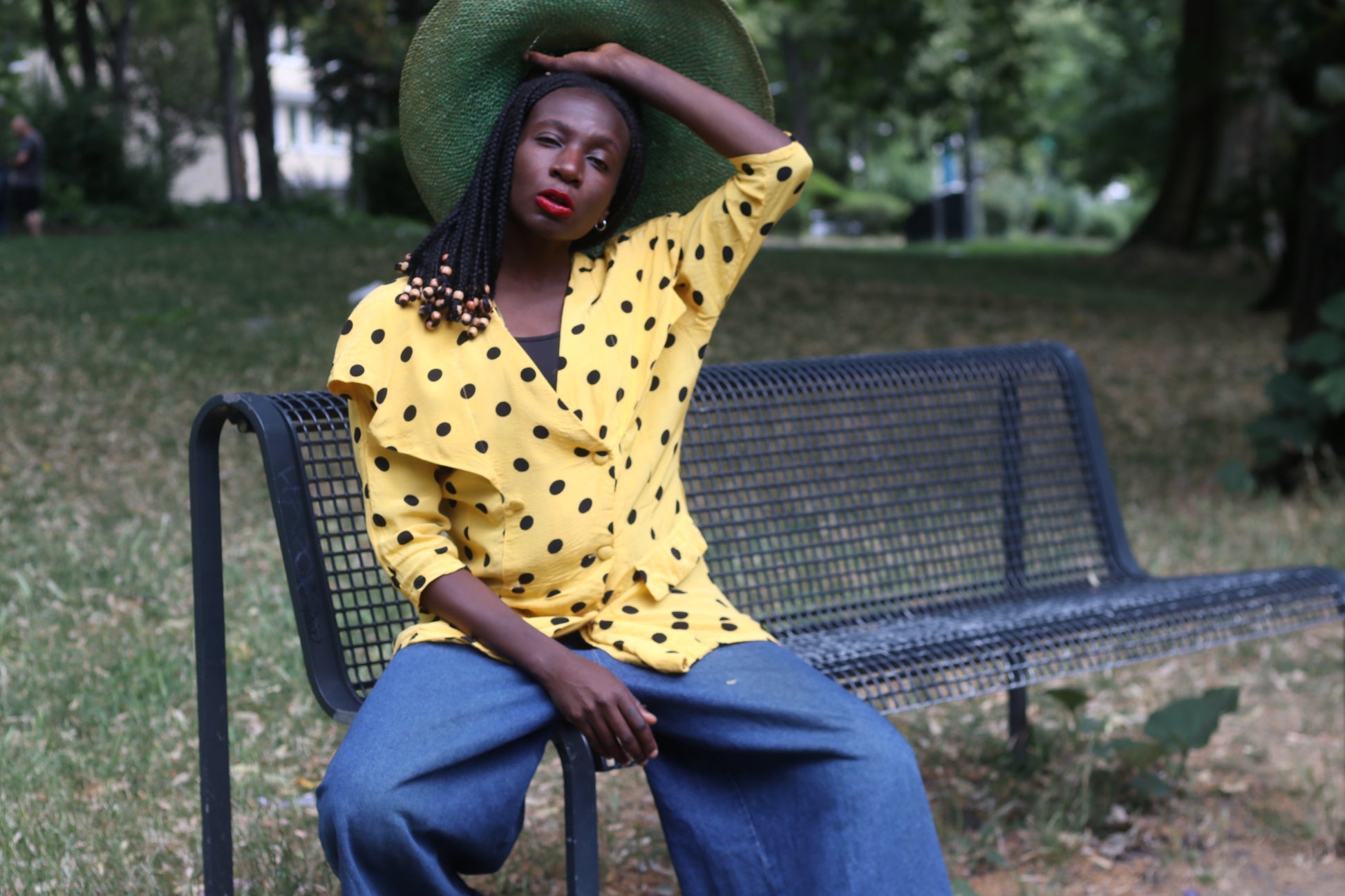 Vintage 1980s Polka Dot Blouse Yellow Black Statement Collar Avant Garde Shirt