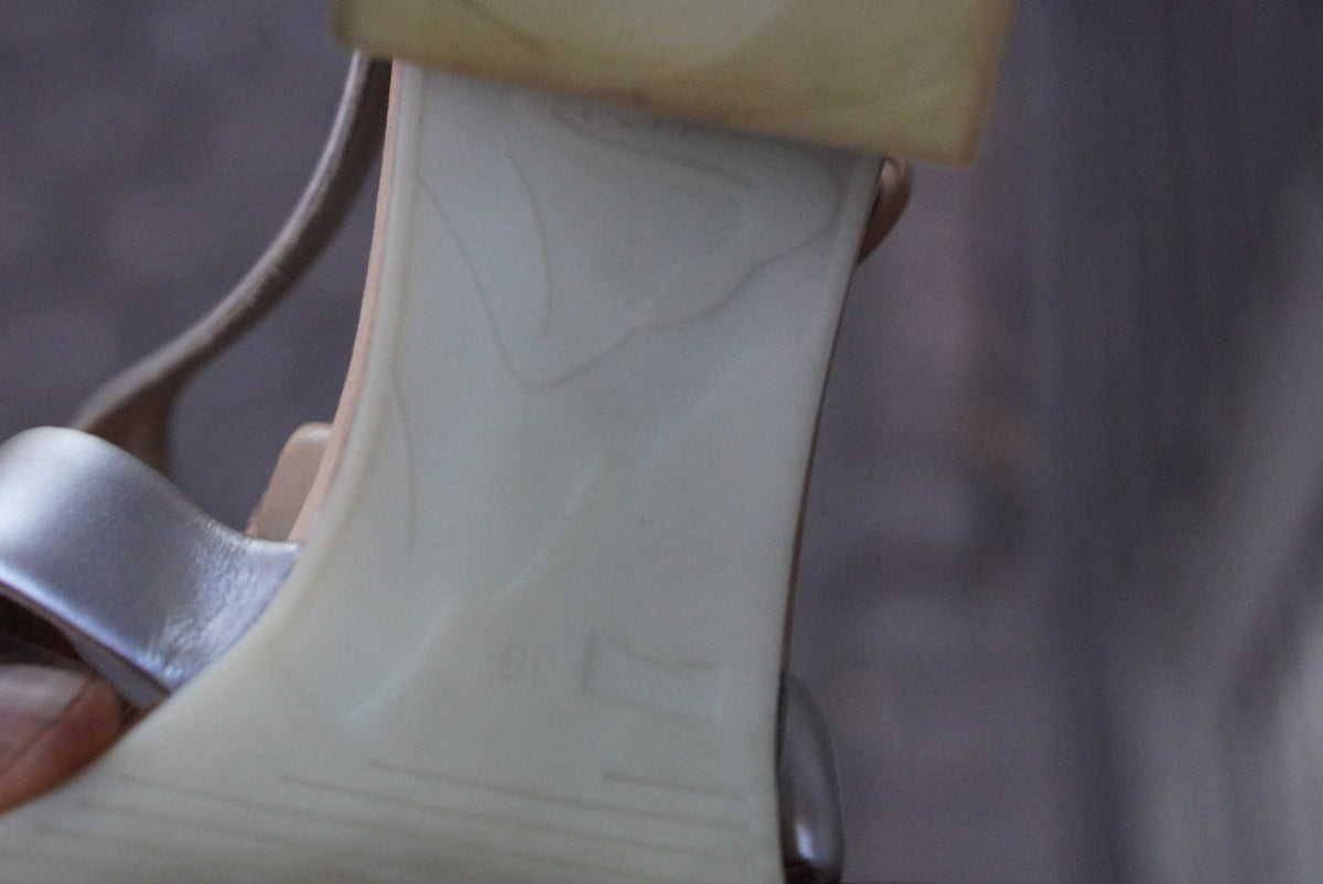Vintage Camper Beige Silver Leather Strappy Sandals - Y2K Heels | EU 38
