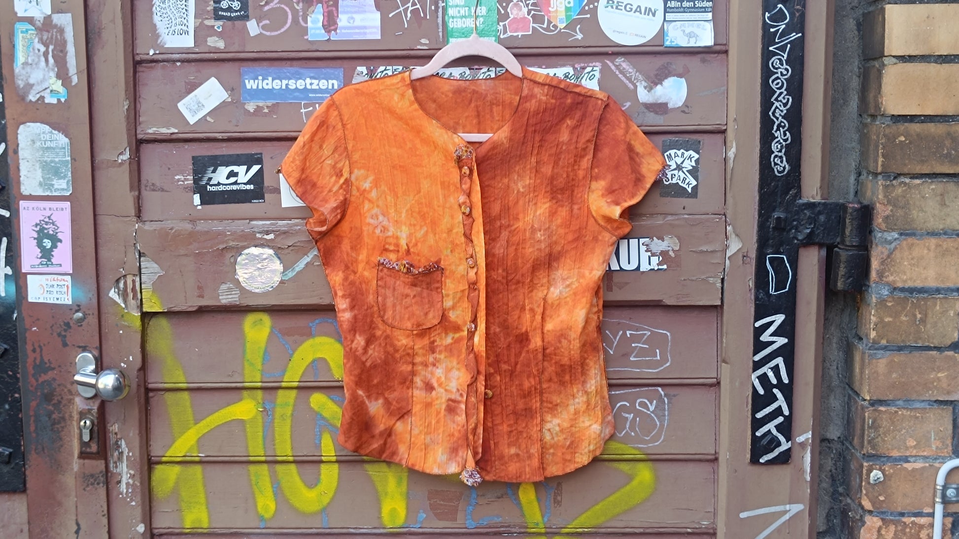 Vintage 90s Tie Dye Top Orange Grunge Blouse Y2K Aesthetic Earthy Festival Shirt
