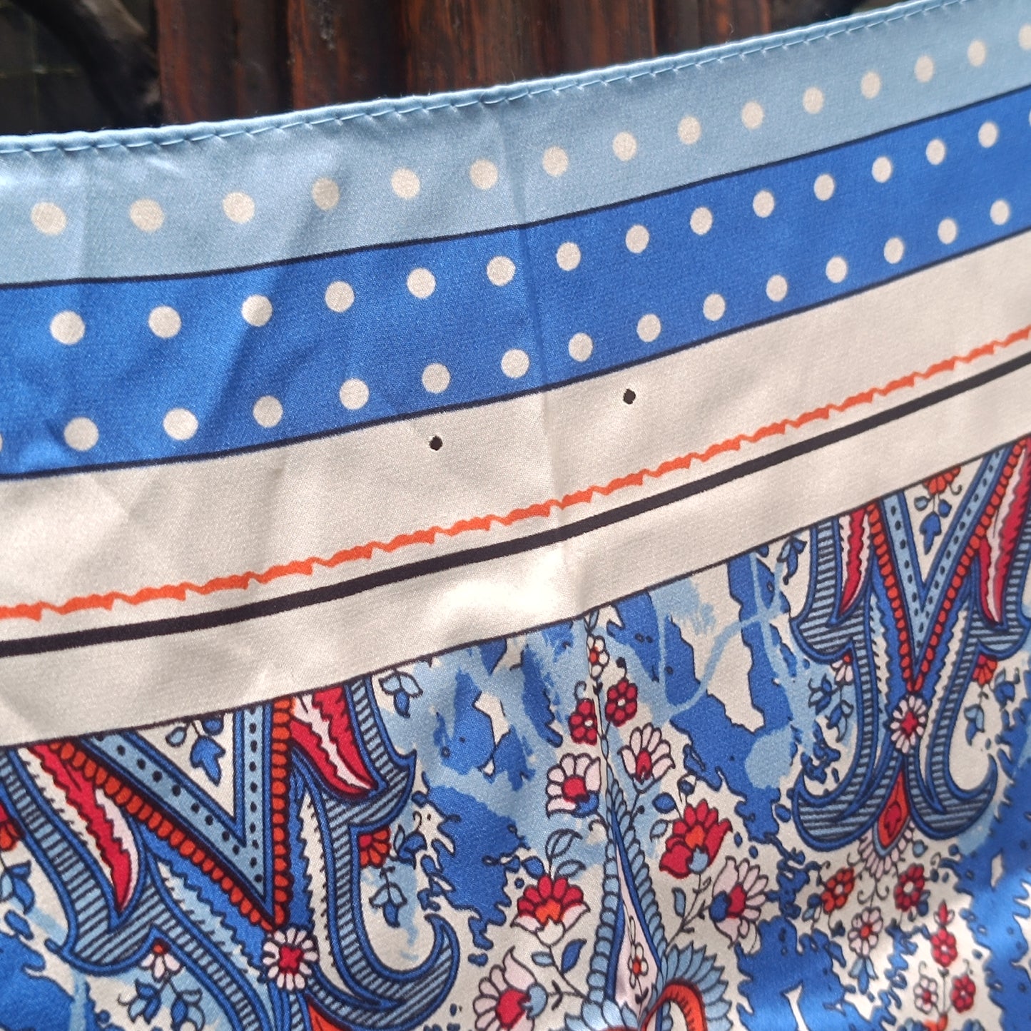 Blue Motion Vintage Silk Scarf Blue Paisley Polka Dot 1990s Square Neck Neckerchief