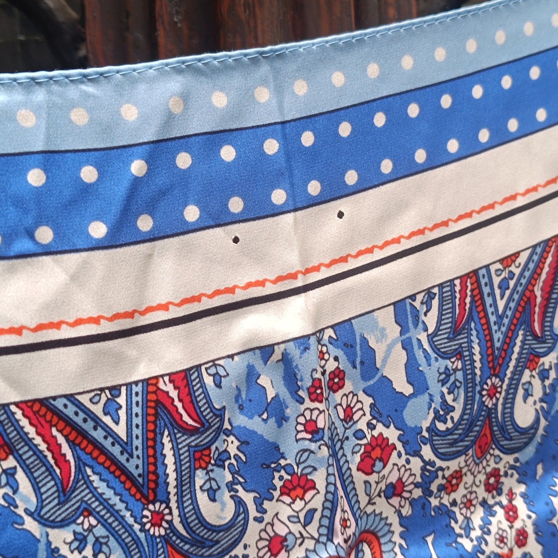 Blue Motion Vintage Silk Scarf Blue Paisley Polka Dot 1990s Square Neck Neckerchief