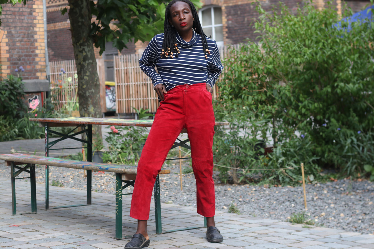 Vintage Suede Trousers - 90s Minimalist Red High Waist Straight Leg XS-S