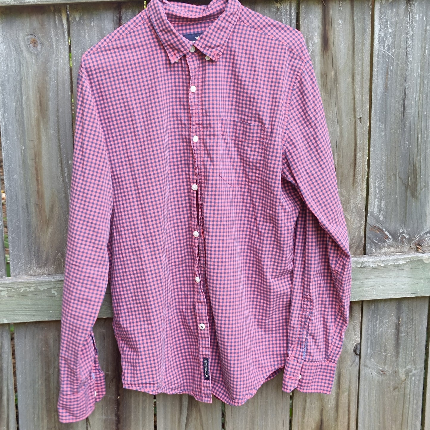 Vintage American Eagle Gingham Button Down Shirt - Pink & Blue