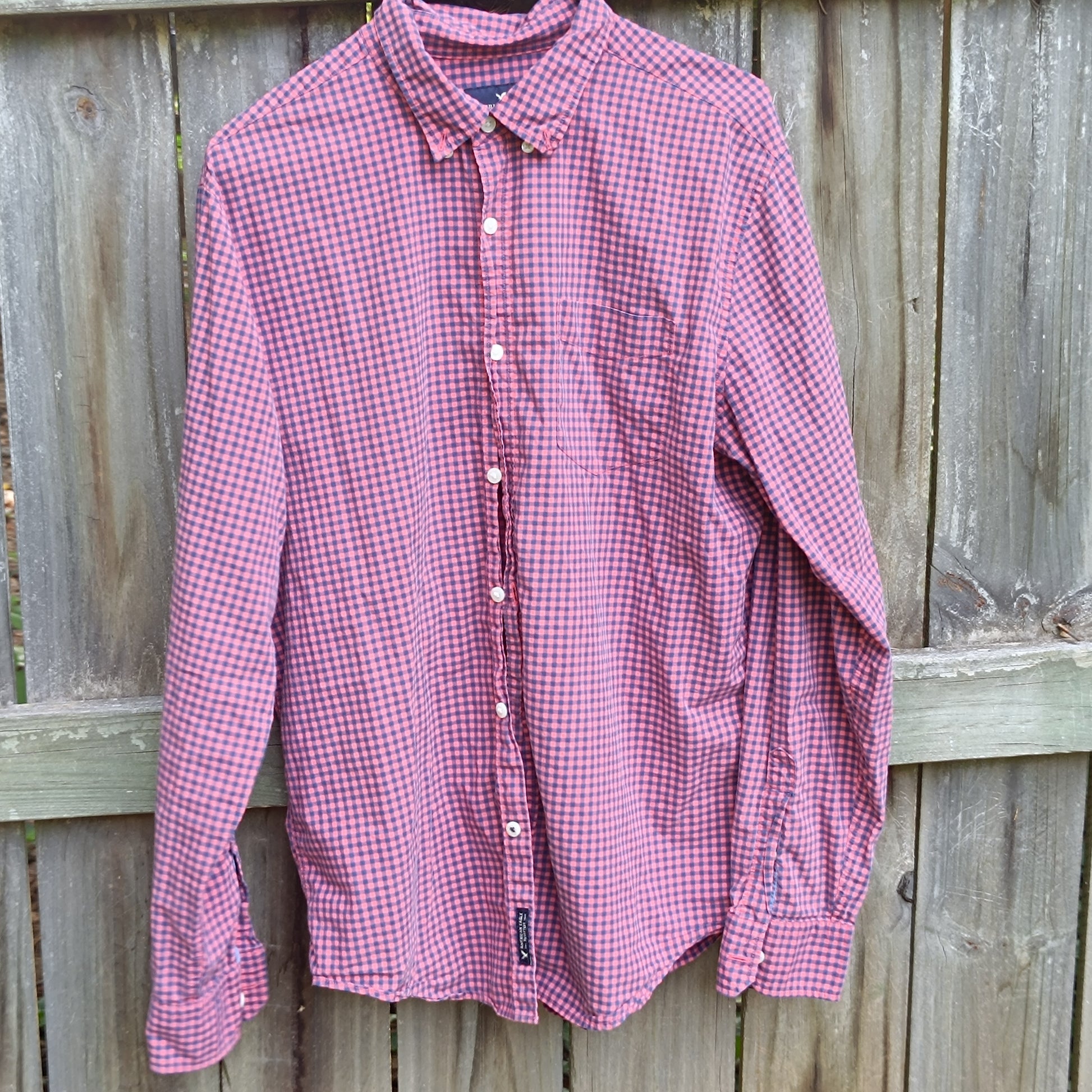 Vintage American Eagle Gingham Button Down Shirt - Pink & Blue
