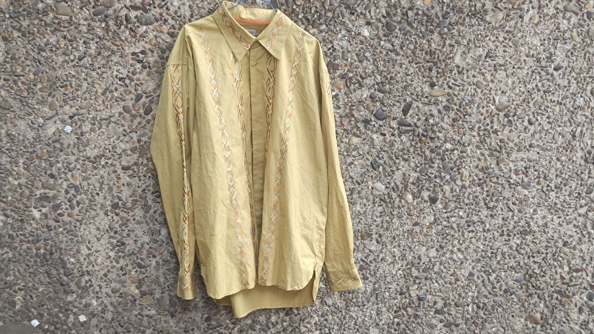 Vintage Road Cotton Embroidered Shirt - 90s Mustard Guayabera - M- XL Unisex