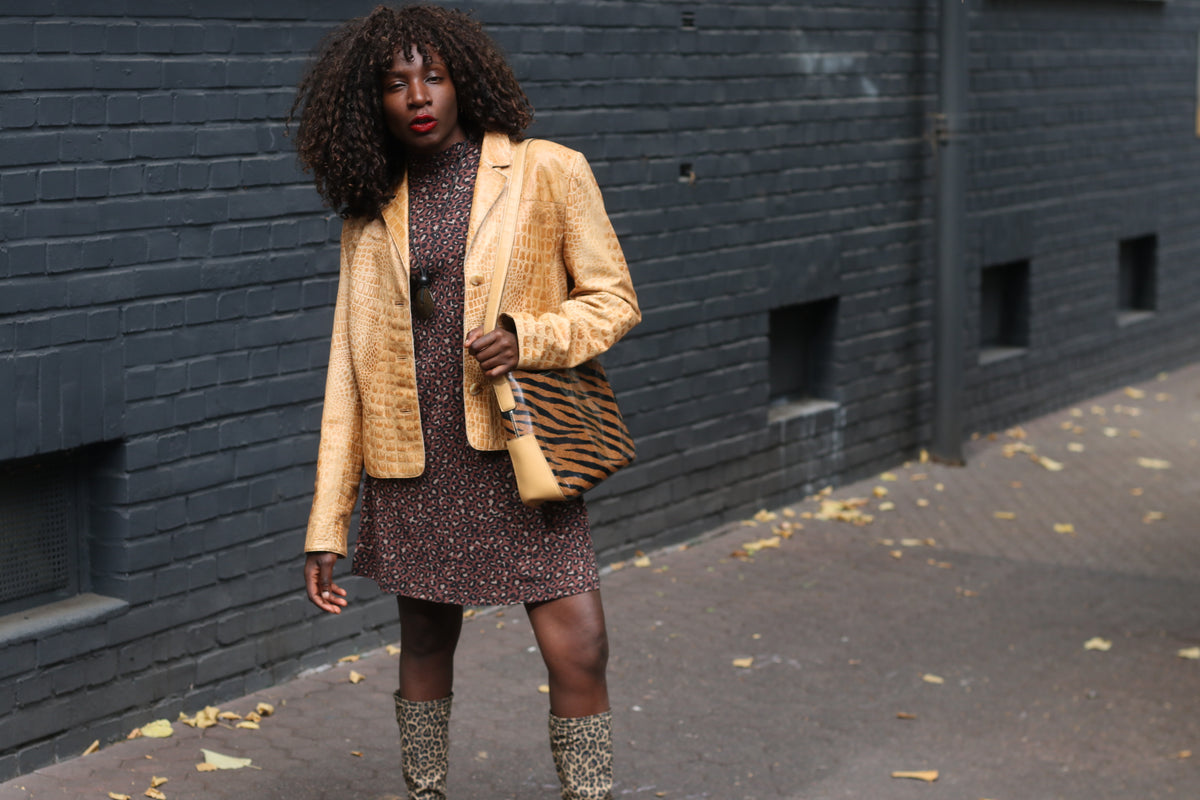 Croco Leather Jacket | Vintage 90s Tan Nappa Blazer M/L