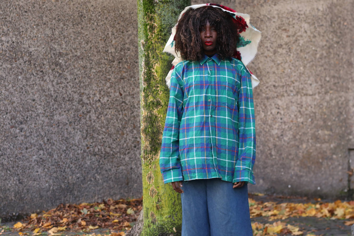 Vintage Plaid Shirt | 90s Green Blue Cotton Button Down | L