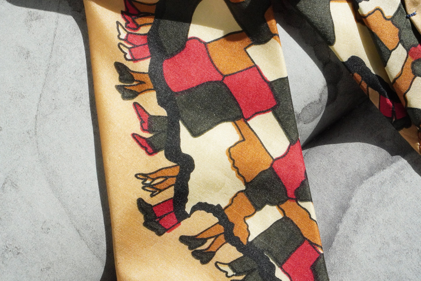 Vintage Pica Sador Silk Tie Italian Designer Abstract Geometric Ochre Necktie