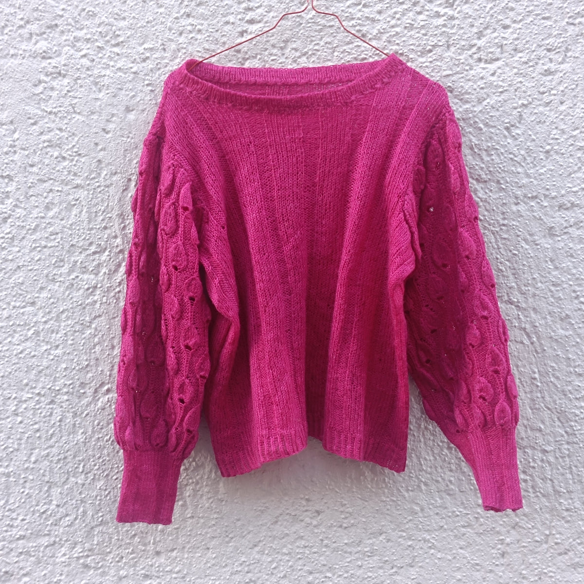 Vintage Magenta Knit Jumper - 1980s Fuchsia Knitwear Sweater | S/M