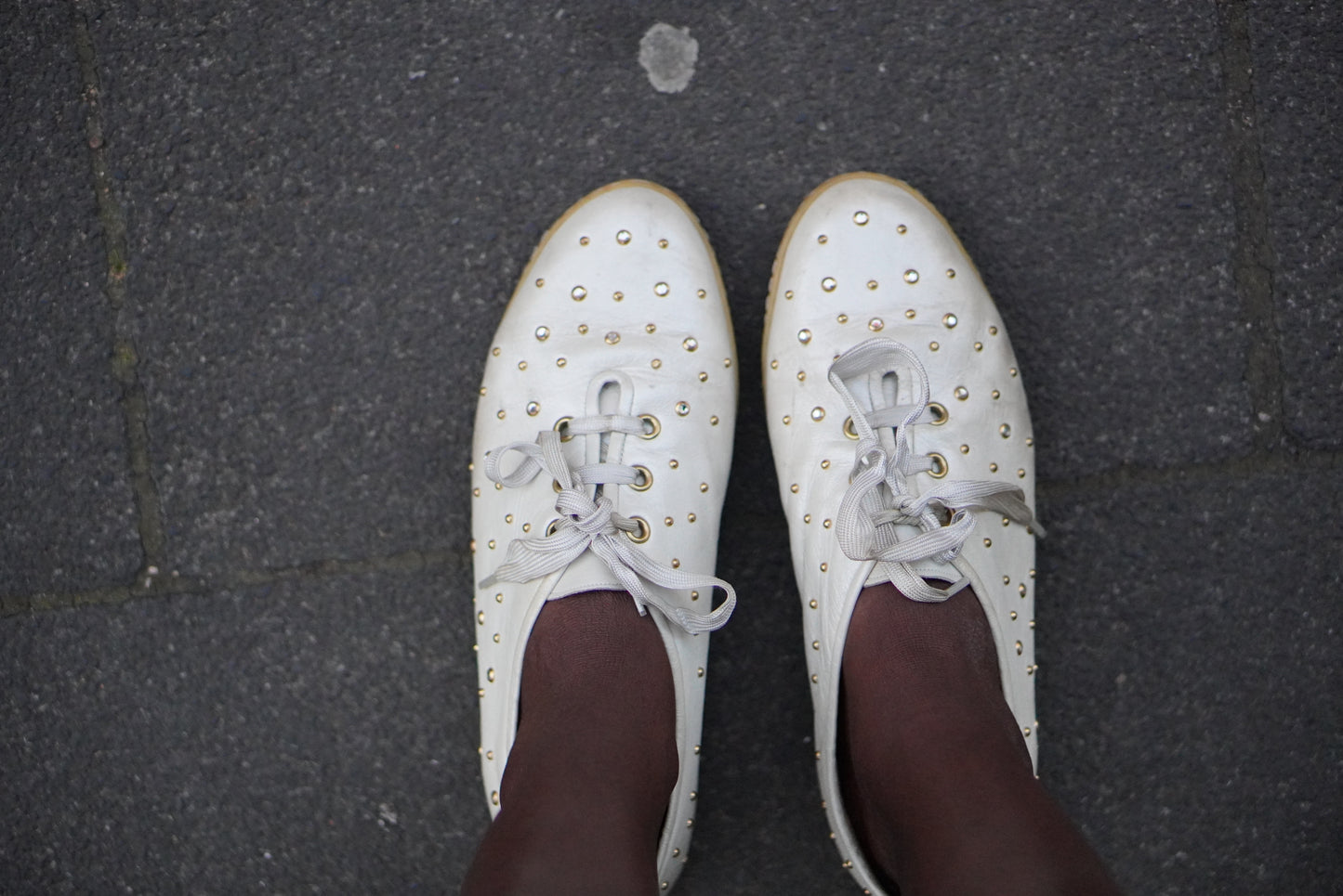 Mariagrazia Ripari Vintage Shoes 80s White Leather Studded Rhinestone Sneakers