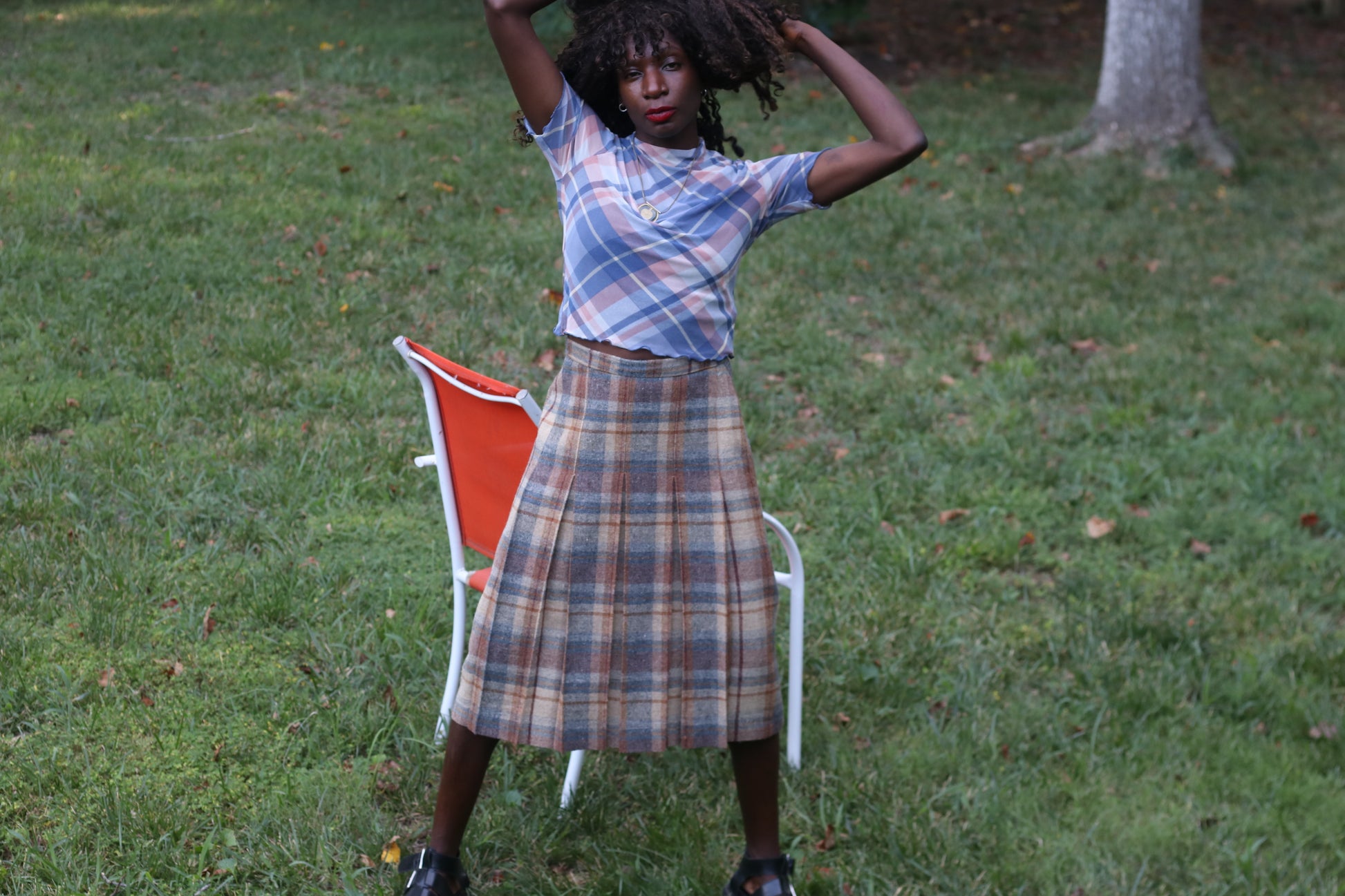 Vintage Russ Togs 70s Plaid Pleated Midi Skirt