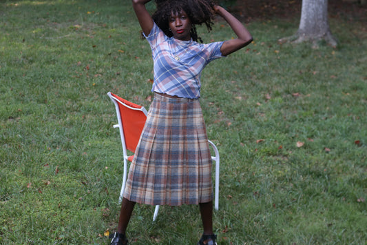 Vintage Russ Togs 70s Plaid Pleated Midi Skirt
