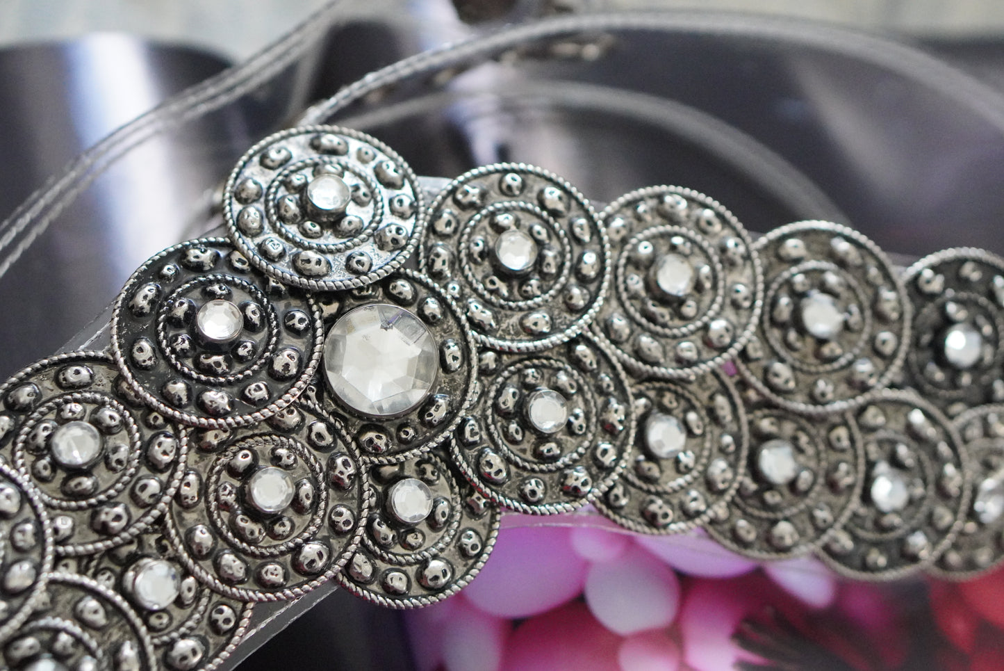 Jose Cotel 1985 Vintage Clear Vinyl Belt - French Medallion Waist Belt