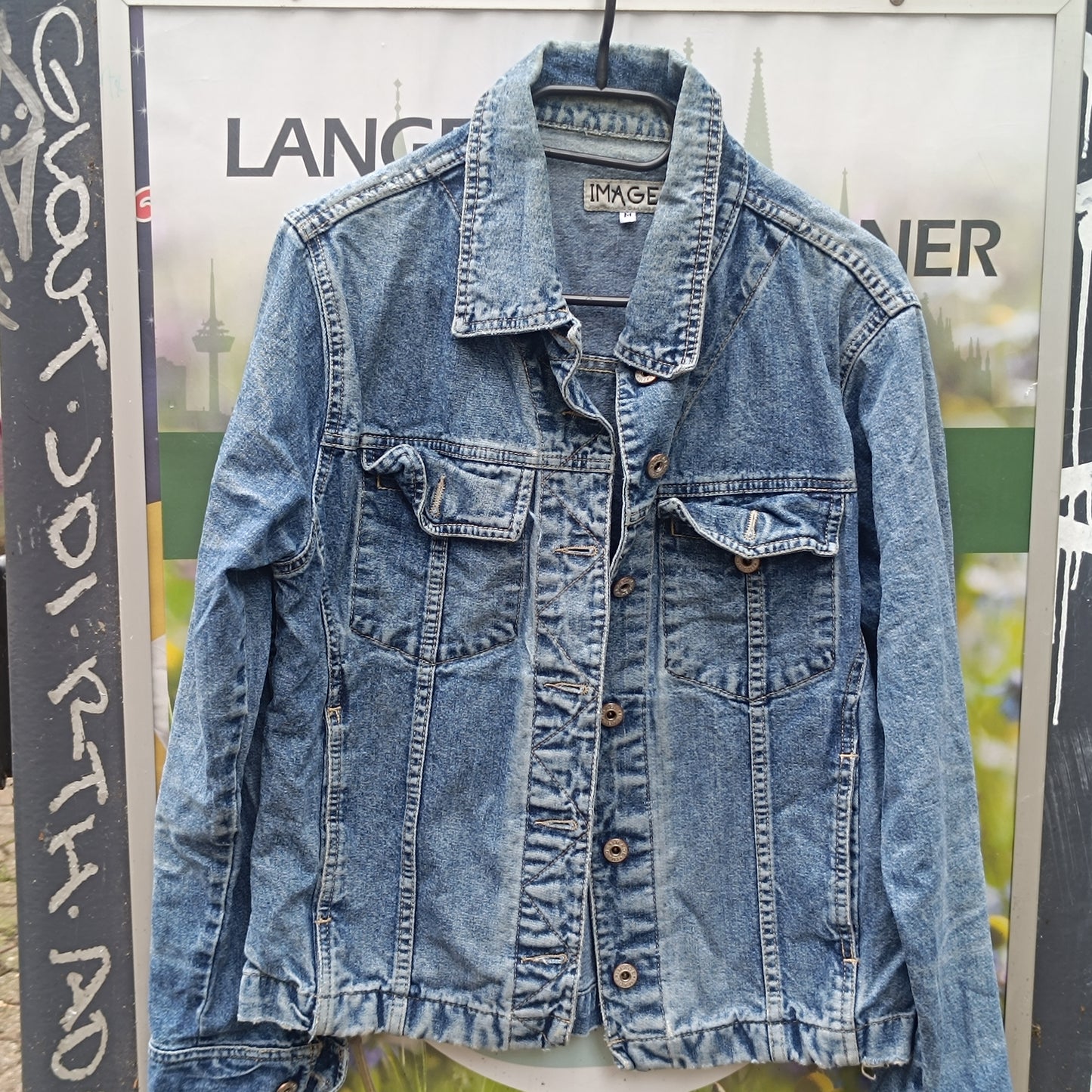 Vintage 1990s Denim Jacket Classic Light Wash Jean Trucker Jacket Retro Coat S M